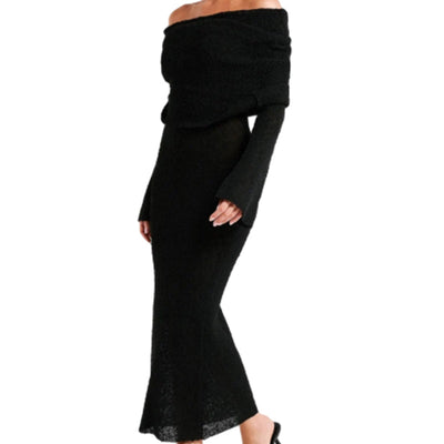 💃Open Shoulder Long-Sleeve Knit Bodycon Dress